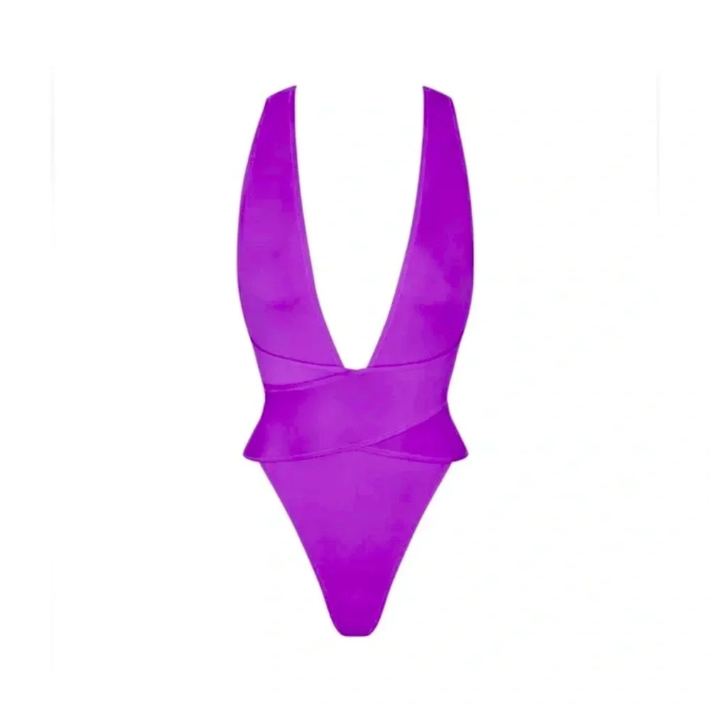 SKIMS Deep V One Piece Swimsuit Vibrant Purple 4X NWT Style No Tags
